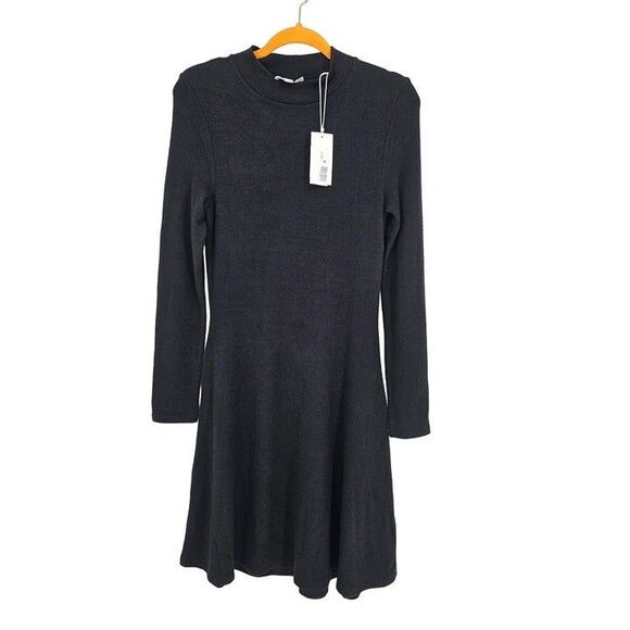 Vince Long Sleeve Fit & Flare Knit Dress Black Medium - Picture 1 of 4